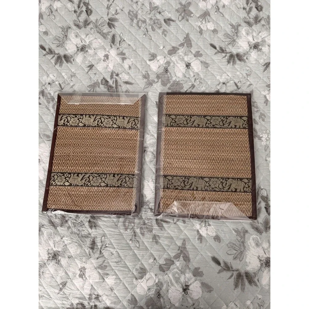 2 Reed Placemats w 8 Coasters Elephant Woven Asian Boho Table Decor New